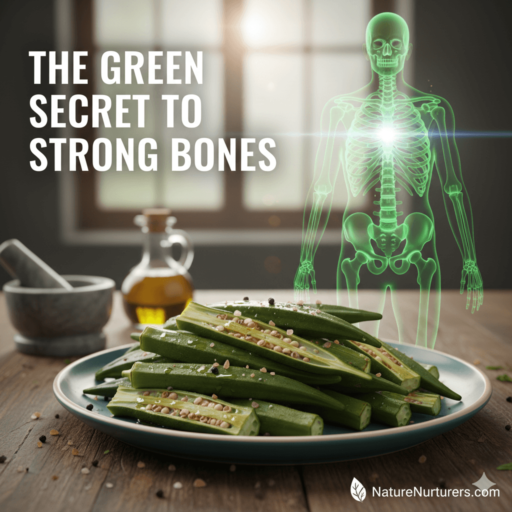 Okra promoting bone health visually represented.