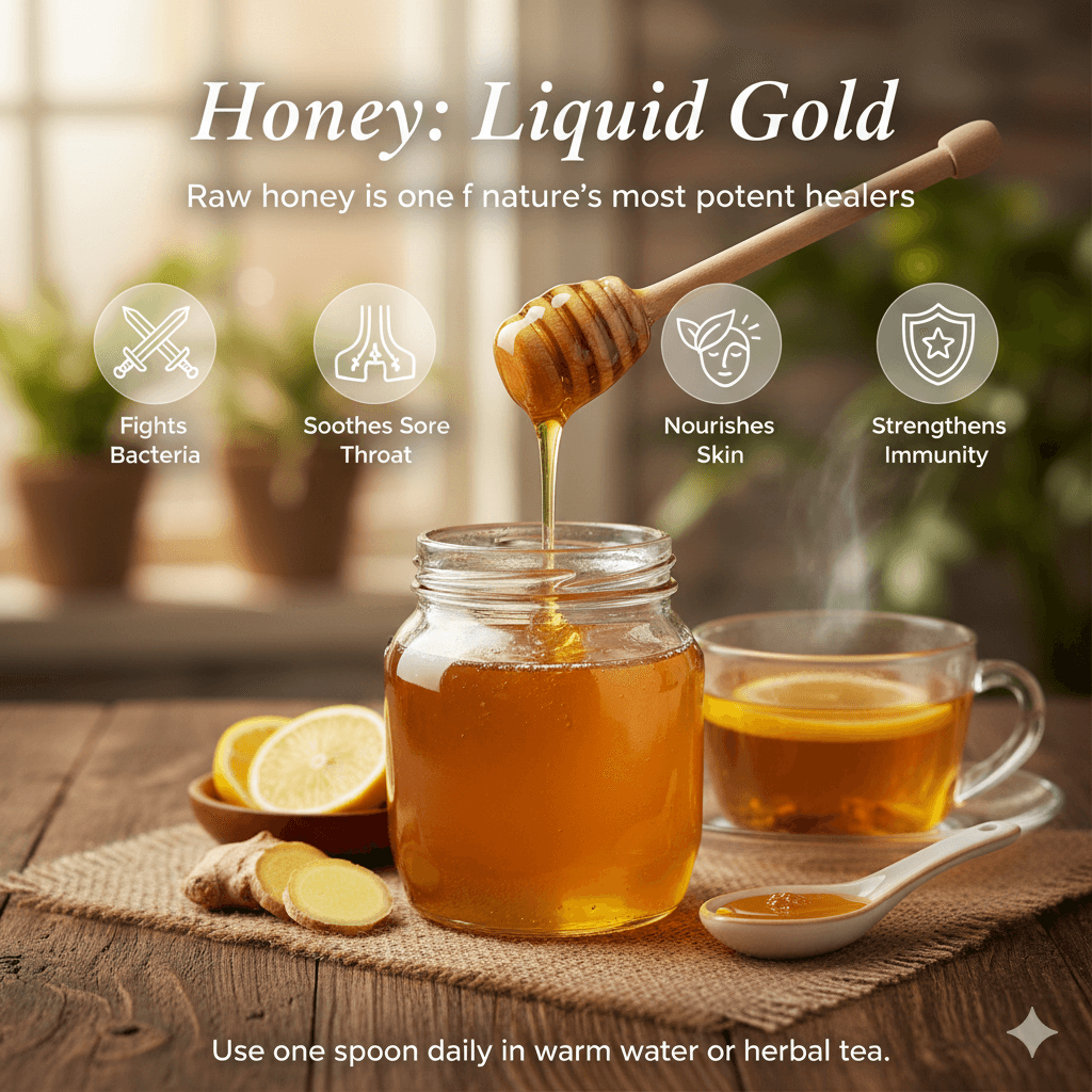 Raw honey benefits natural healing antibacterial sore throat immunity boost
